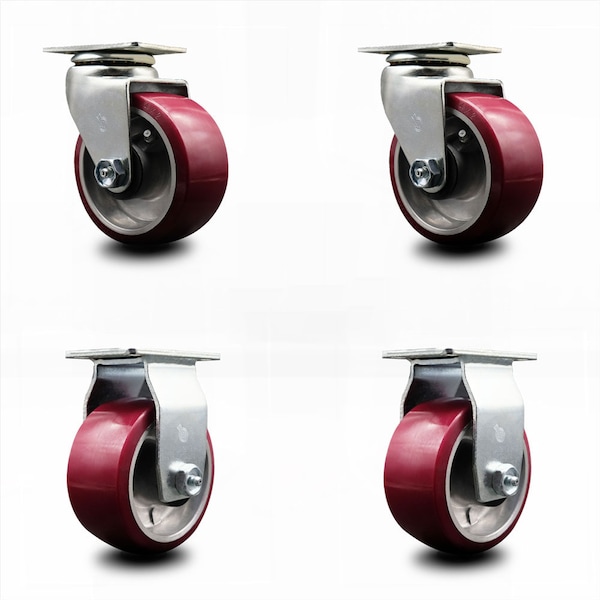 4 Inch Poly on Aluminum Caster Set with Ball Bearings 2 Swivel 2 Rigid SCC
